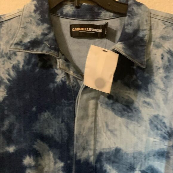 Gabrielle Union NY&Co Tie-Dye Denim Jumpsuit Chambray & Navy Blue Size Large - Picture 7 of 14